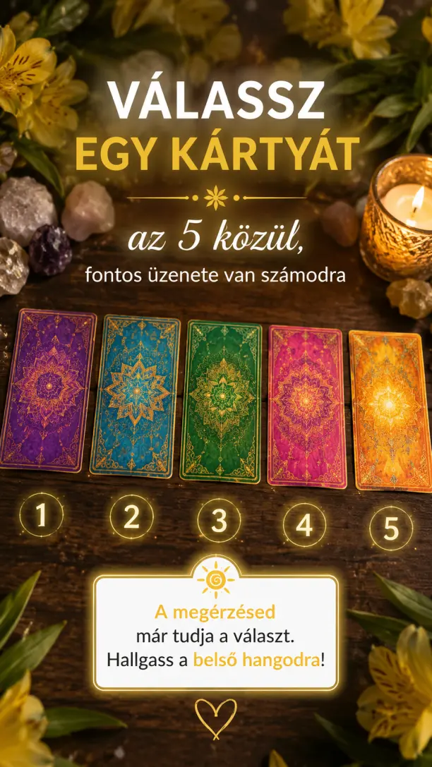 Válassz egy kártyát az 5 közül, fontos üzenete van számodra  A megérzésed szerinti lap: sorsfordító hírt tartogat!