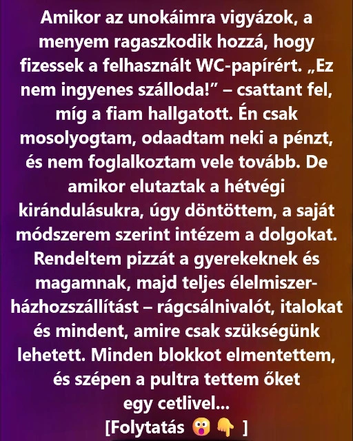 A menyem még a vécépapírt is kifizettette velem, amikor az unokáimra vigyáztam